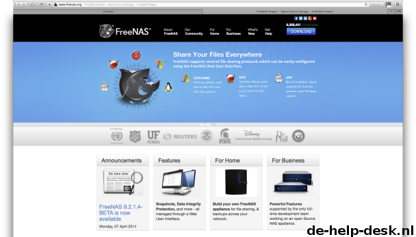 FreeNas website - FreeNAS tovert een gewone laptop of desktop-pc om tot een NAS.